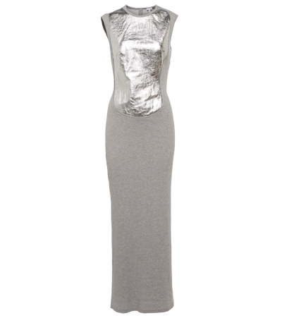 loewe silver dress Loewe Ribbed Stretch-cotton And Metallic Textured-leather Maxi Dress In Grey /silver