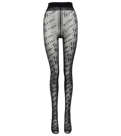 Fendi Logo High-rise Tights In Nero