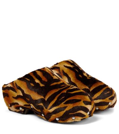 Acne Studios Tiger-print Velvet And Leather Clogs In Beige,brown