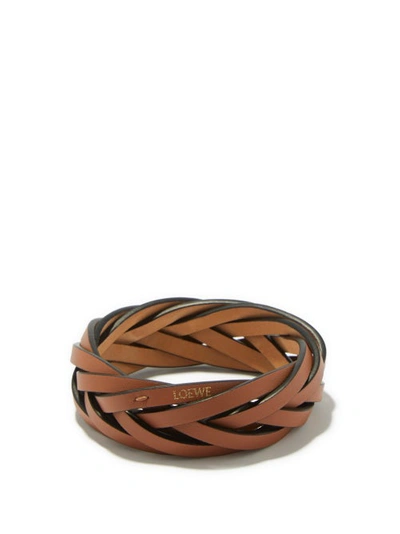 Loewe Foiled-logo Braided-leather Bracelet In Brown