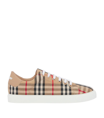 Burberry Leather-trim Vintage Check Sneakers In Cream