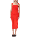 Helmut Lang Gathered Stretch-crepe Midi Dress In Poppy Orange