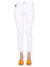 Versace Jeans Couture Logo-embroidered Skinny Trousers In Bianco