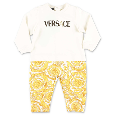 Versace Babies'  Tutina Effetto Due Pezzi In Felpa Di Cotone In Bianco