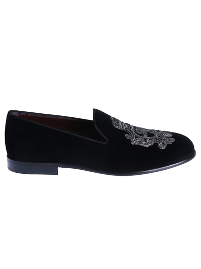 Dolce & Gabbana Embellished Front Loafers In Black/silver