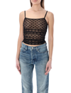 Misbhv Mesh Monogram Draped Top In Black