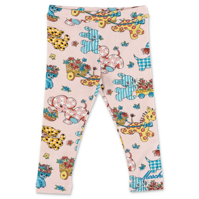 Moschino Babies'  Leggings Rosa In Cotone Stampato Stretch