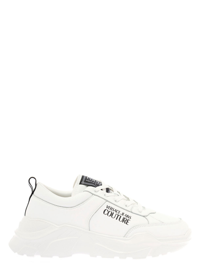 Versace Jeans Couture Versace Man's White Leather Blend Sneakers With Logo