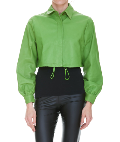 Bully Short Leather Jacket In Green | ModeSens