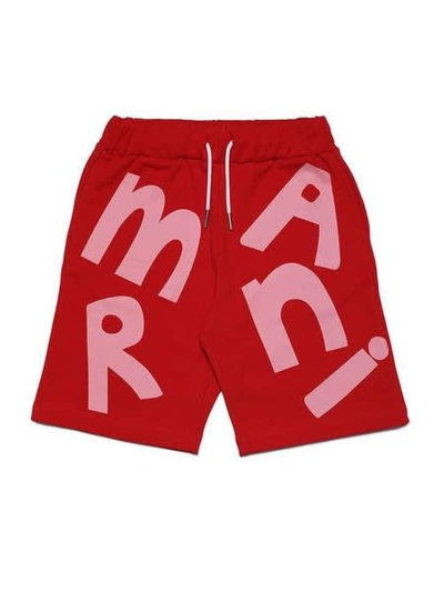 Marni Kids' Logo-print Track Shorts In Red