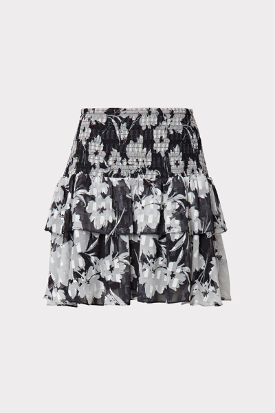 Milly Wyatt Smocked Floral-print Miniskirt In Black Multi