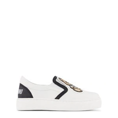 Moschino Kids' Leather Sneakers W/ Teddy Patch In White