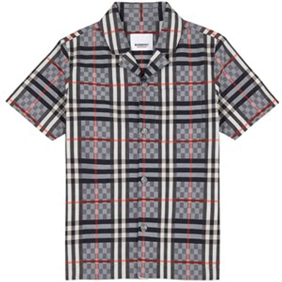 Burberry Kids' Chequerboard-print Short-sleeved Shirt In Blue