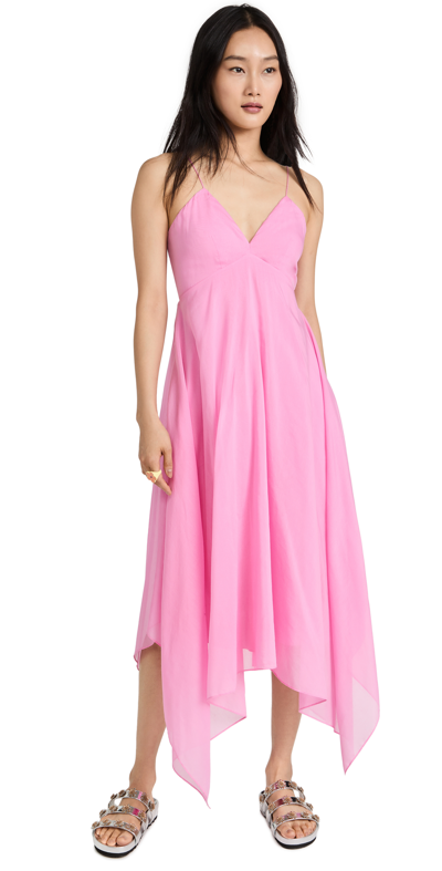 Rebecca Taylor Open Back Silk Blend Hankerchief Dress In Flamingo Pink