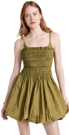 Rebecca Taylor Shirred Sleeveless Dress In Mini Plaid Olive Combo