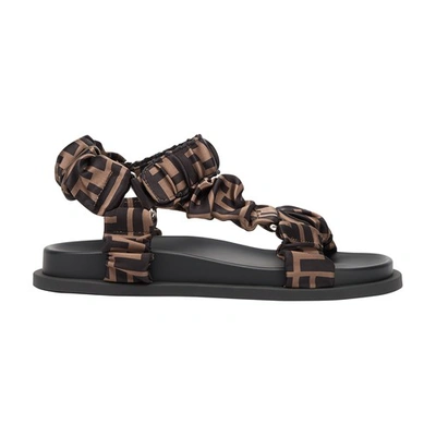 Fendi Ruched Logo Hiking Sporty Sandals In Brown