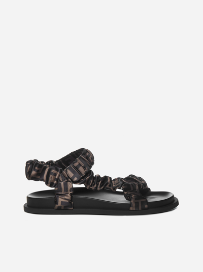 Fendi Ruched Logo Hiking Sporty Sandals In Tobacco,black