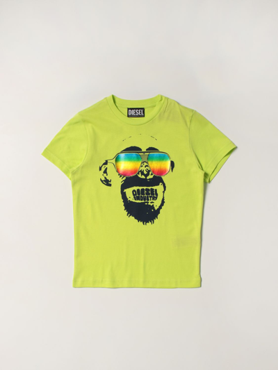 Diesel Kids' T-shirt Con Stampa Monkey In Yellow