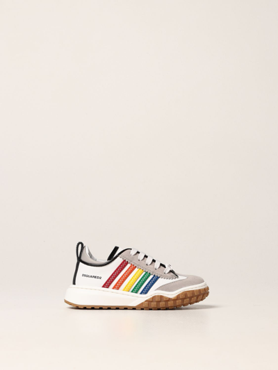 Dsquared2 Junior Kids' Sneakers In Smooth Leather And Suede In Multicolor