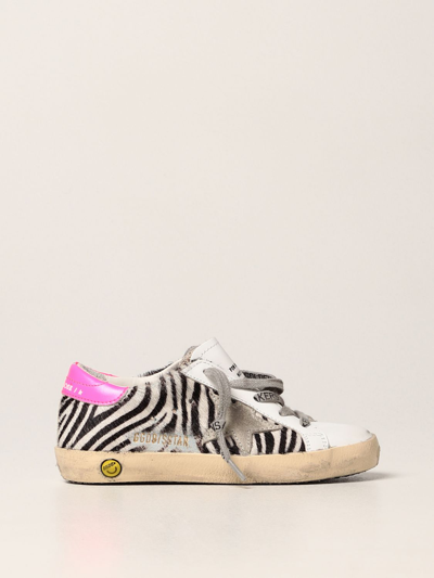 Golden Goose Kids' Super-star Classic  Sneakers In Leather And Animalier Pony In Multicolor
