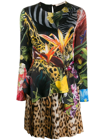 Roberto Cavalli Paradise Found Print Satin Dress In Multicolour