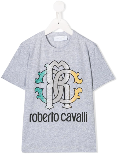 Roberto Cavalli Junior Kids' Dégradé Monogram Logo Print T-shirt In Grey