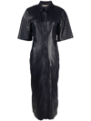 Nanushka Taissa Pleated-sleeve Vegan Leather Midi Dress In Blue
