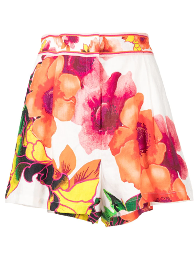 Camilla Floral-print High-waisted Shorts In White