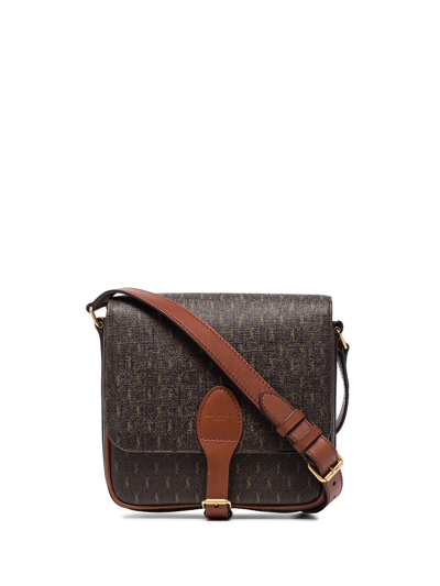 Saint Laurent Monogram-print Messenger Bag In Brown