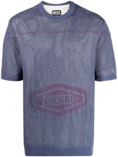 Diesel Logo-print Mesh T-shirt In Blue