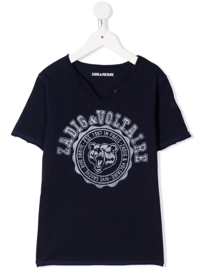 Zadig & Voltaire Kids' Logo-print Short-sleeved T-shirt In Blue