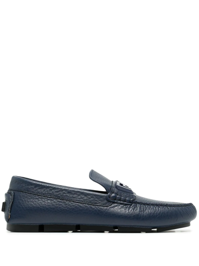 Versace Slip-on Leather Loafers In Blue