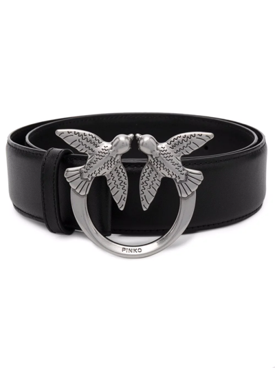 Pinko Bird Buckle Leather Belt In Black