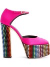 Giuseppe Zanotti Raso Kuala Crystal Rainbow Platform Sandals In Fuchsia