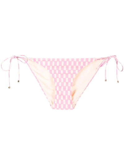 Nanushka Check-print Tie-fastening Bikini Briefs In Pink