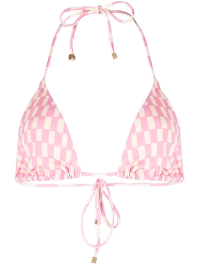 Nanushka Check Halterneck Bikini Top In Pink