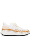 Chloé Nama Blanket-stitch Recycled-mesh Trainers In Neutrals