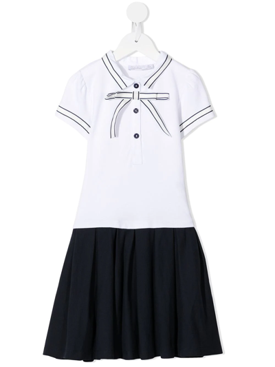 Patachou Kids' Bow-detail Polo-collar Dress In White