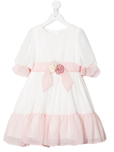 Patachou Kids' Floral-appliqué Flared Dress In White