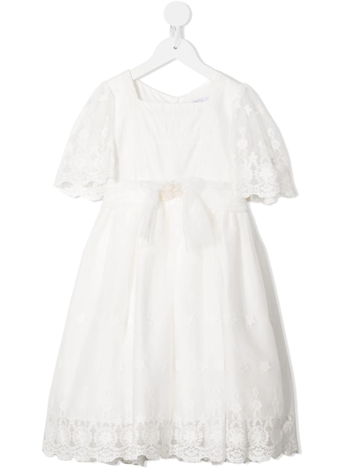 Patachou Kids' Lace-layered Smock Dress In White