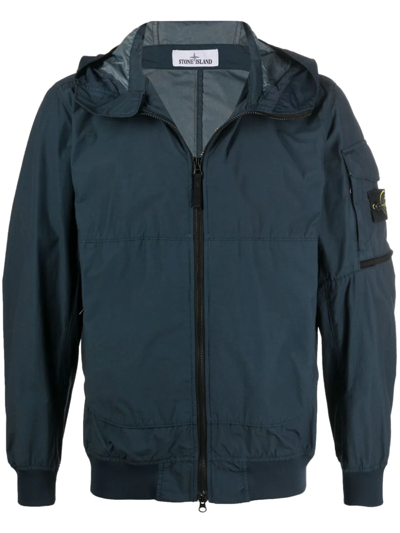 Stone Island Compass Badge Lightweight Hooded Jacket In Blue