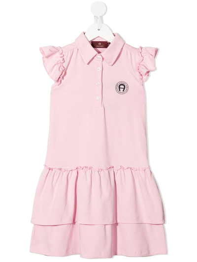 Aigner Kids' Ruffle-detail Polo-colar Dress In Pink