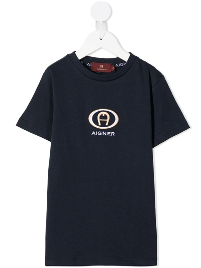 Aigner Kids' Embroidered-logo Crewneck T-shirt In Blue