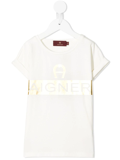 Aigner Kids' Logo-print Crewneck T-shirt In White