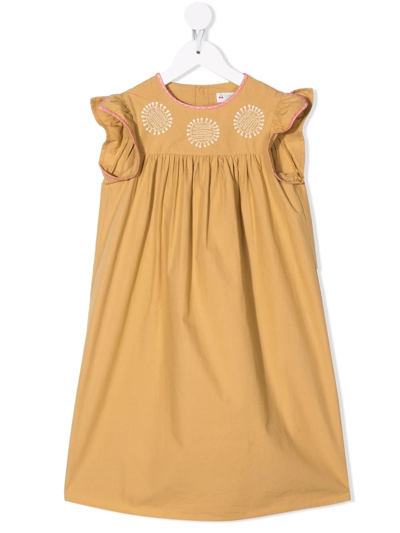 Bonpoint Kids' Ruffle-sleeve Smock Dress In Neutrals