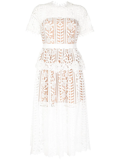 Self-portrait White Guipure Lace Peplum Midi Dress ModeSens