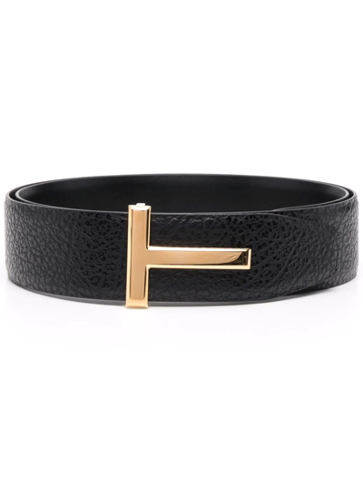 Tom Ford Logo-lettering Leather Belt In Black