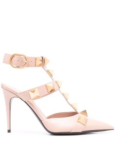 Valentino Garavani Roman Stud Pointed Pumps In Pink