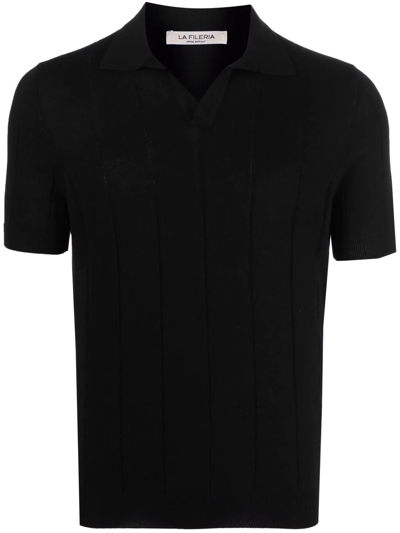 Fileria Ribbed-knit Cotton Polo Shirt In Black