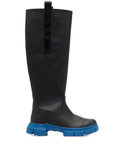 Ganni Country Recycled-rubber Boots In Black/dazzling Blue